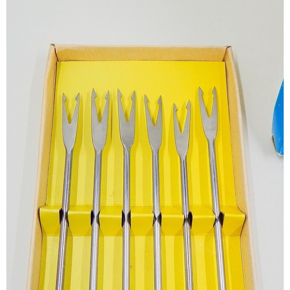 Nevco Stainless Steel Fondue Forks MCM Colored Handles Japan 1968 Set of 6 - Picture 2 of 6